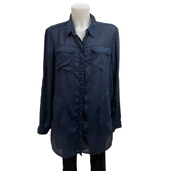 Holding Horses /Anthropologie navy‎ blue button down blouse /collared tunic sz S - Picture 1 of 10